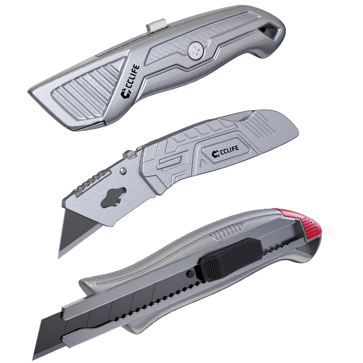 CCLIFE Cuttermesser Massband Set 7-teilig Aluminium Werkzeugset | 3 Aluminium-Cuttermesser Set für H