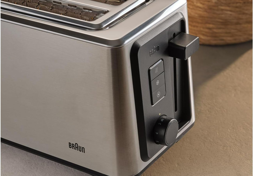 Braun Langschlitz-Toaster – 2 extralange Schlitze, 8 Bräunungsstufen, Auto-Zentrierung, Reheat+ & De