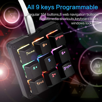 Koolertron Makro Tastatur Programmierbare Tastatur, LED-Hintergrundbeleuchtung Tragbare Mini Mechani