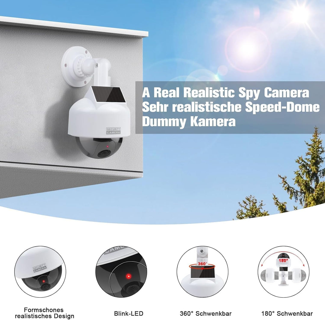 ERWEY Dummy Kamera Solar Kamera Attrappe Simulierte Dummy Speed Dome mit Objektiv Videoüberwachung W