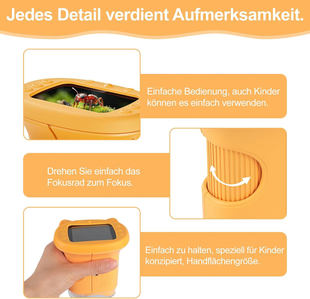 Handmikroskop für Kinder - 1080P HD 2.0" Bildschirm Mikroskop, Mini Tragbare Digitales Mikroskop mit