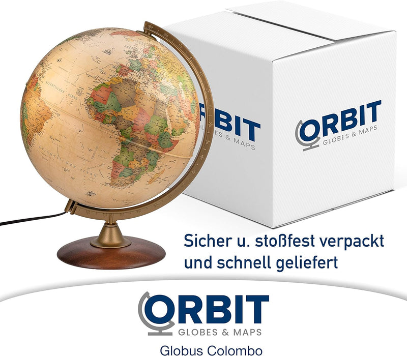 ORBIT Globes & Maps - Retro Leuchtglobus im antiken Stil - 30cm Vintage-Globus mit stabilem Standfus