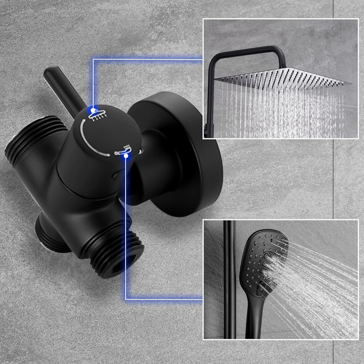 JOHO Regendusche Duschsystem ohne Armatur, Edelstahl Duschset mit Kopfbrause 20x20cm schwarz 2020MB