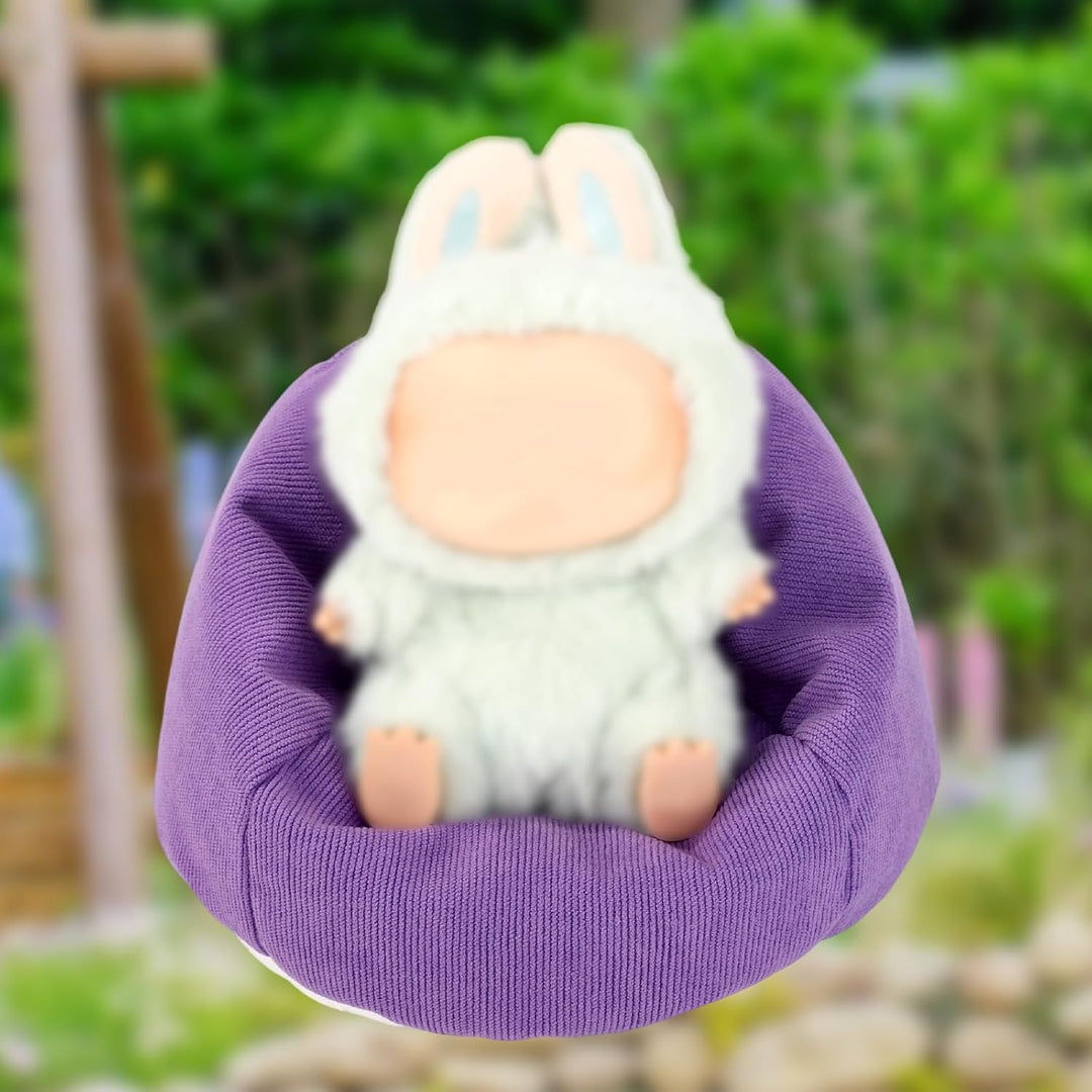 Mini Sitzsackstuhl für Puppensitz, Lila Weiches Mini Sofa mit Kissen Puppenanzeige Couch Miniaturmöb