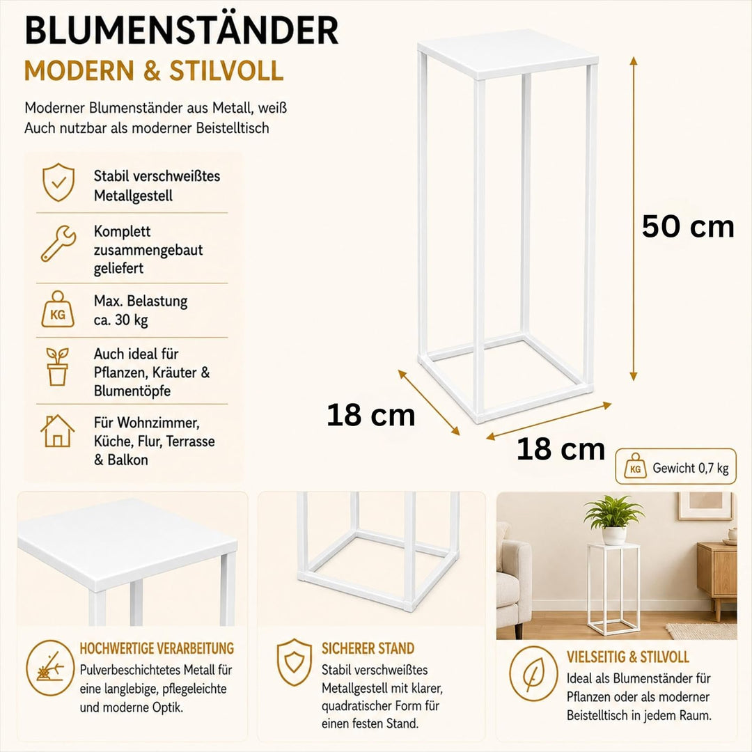 DanDiBo Blumenhocker Metall Weiss Eckig 50 - 70 cm Blumenständer Beistelltisch 96482 Blumensäule Mod