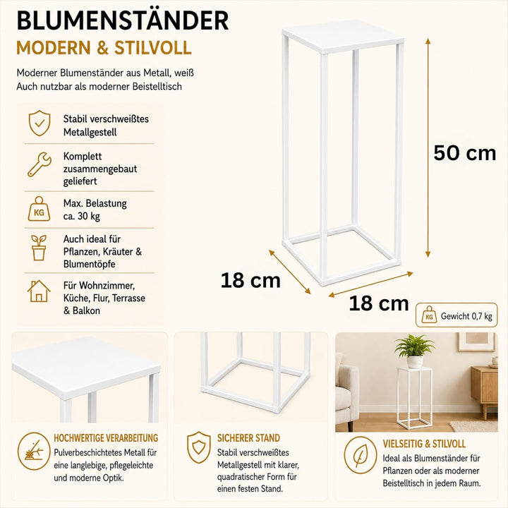 DanDiBo Blumenhocker Metall Weiss Eckig 50 - 70 cm Blumenständer Beistelltisch 96482 Blumensäule Mod
