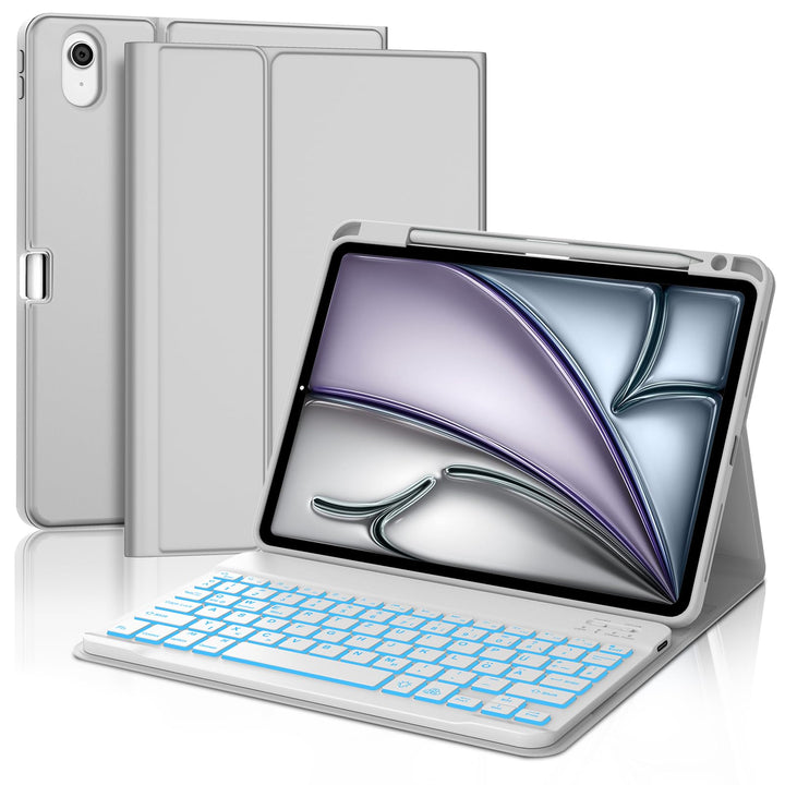 Für iPad Air 11 (2026/2025/2024) (M4/M3/M2) Hülle mit Keyboard, Beleuchtete Tastatur mit 7 Farben, B