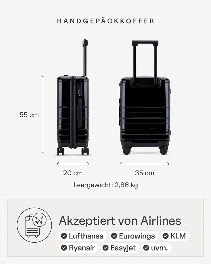 Kapten & Son Koffer Heathrow Essential Cabin All Black 34 L | Handgepäck Koffer 55 x 35 x 22 cm Schw
