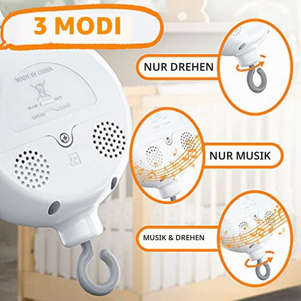 Kinderbett Mobile Motor Baby Spieluhr mit 3 LautstäRke Einstellbar 12 Schlaflieder Off 30 Minuten