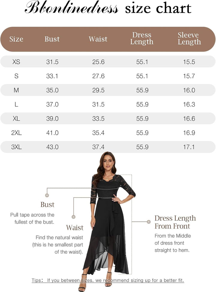 Bbonlinedress Abendkleider elegant für Hochzeit Spitzenkleid Chiffon Hi-Lo Kleid Brautjunferkleid Pa