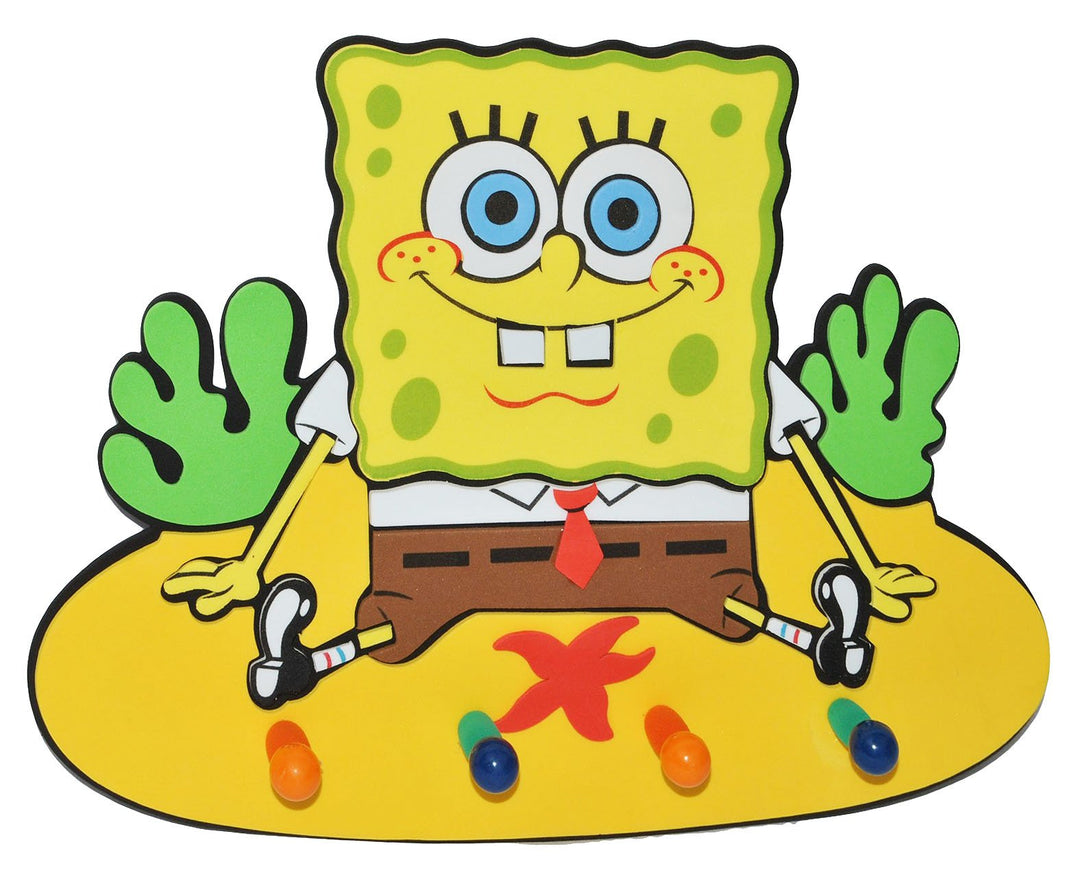 3-D Kindergarderobe - Spongebob Schwammkopf - mit 4 Kleiderhaken Moosgummi - Garderobenhaken Wandhak