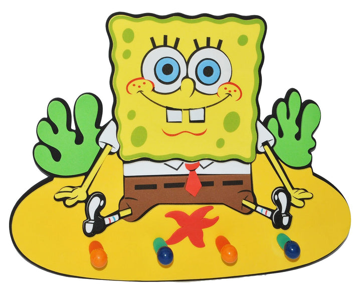 3-D Kindergarderobe - Spongebob Schwammkopf - mit 4 Kleiderhaken Moosgummi - Garderobenhaken Wandhak