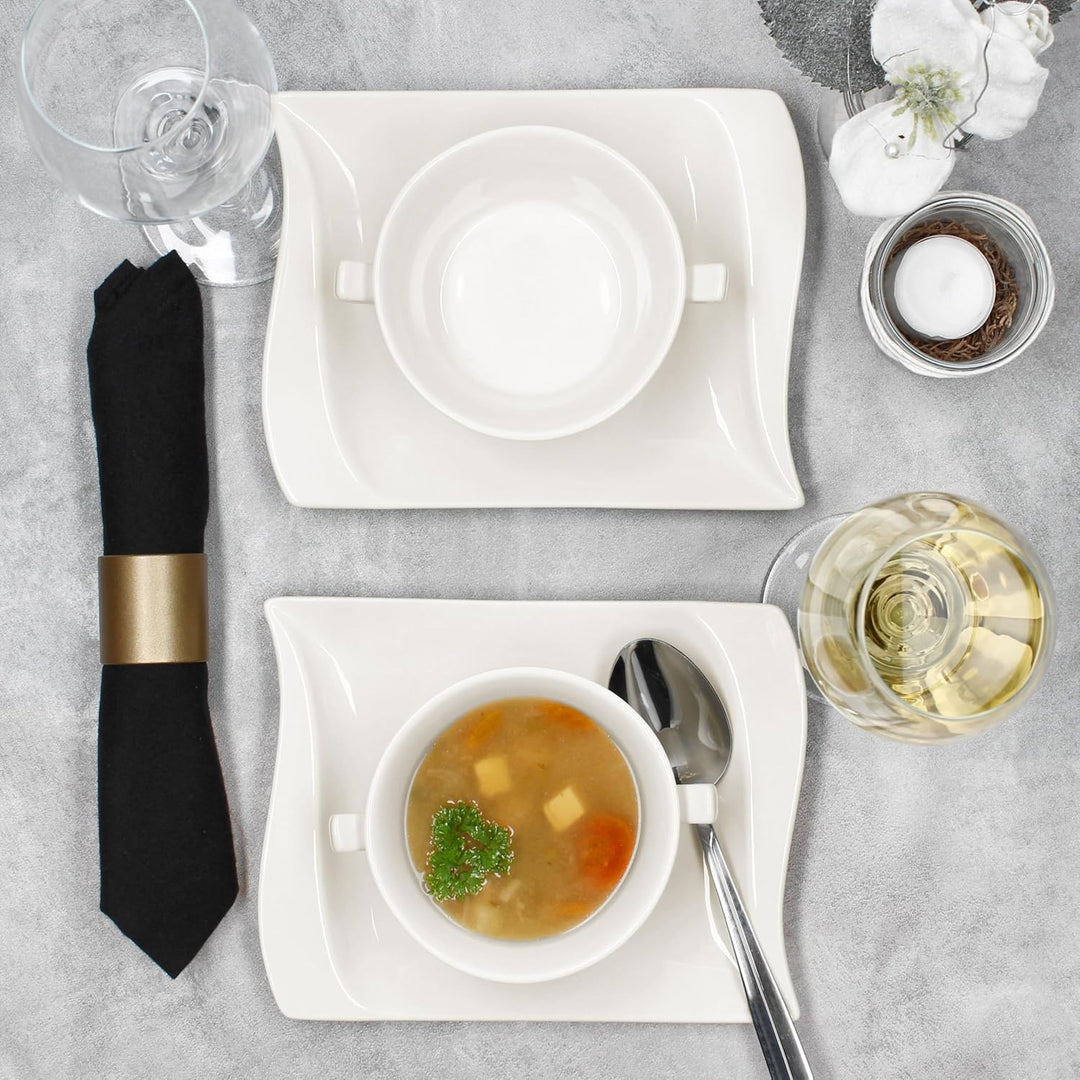 MamboCat 6er Set Ivory Suppentasse 200 ml mit Untertassen I elfenbeinweisse Porzellan-Suppenterrine