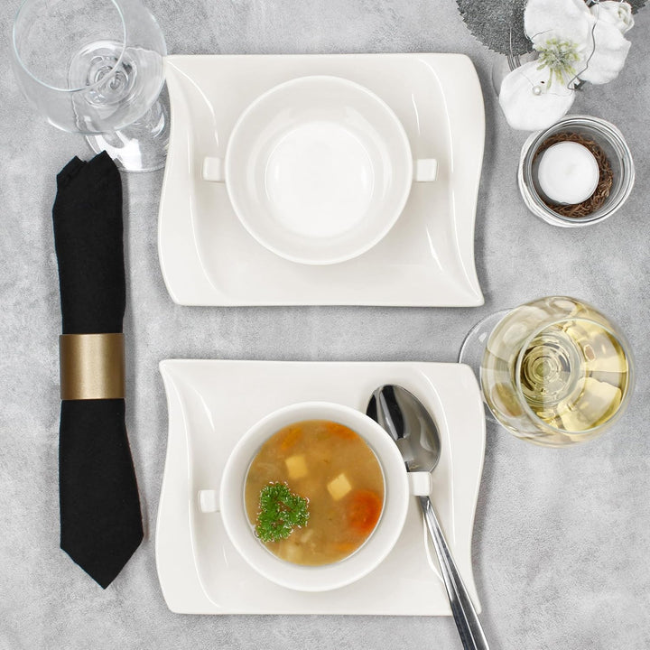 MamboCat 6er Set Ivory Suppentasse 200 ml mit Untertassen I elfenbeinweisse Porzellan-Suppenterrine