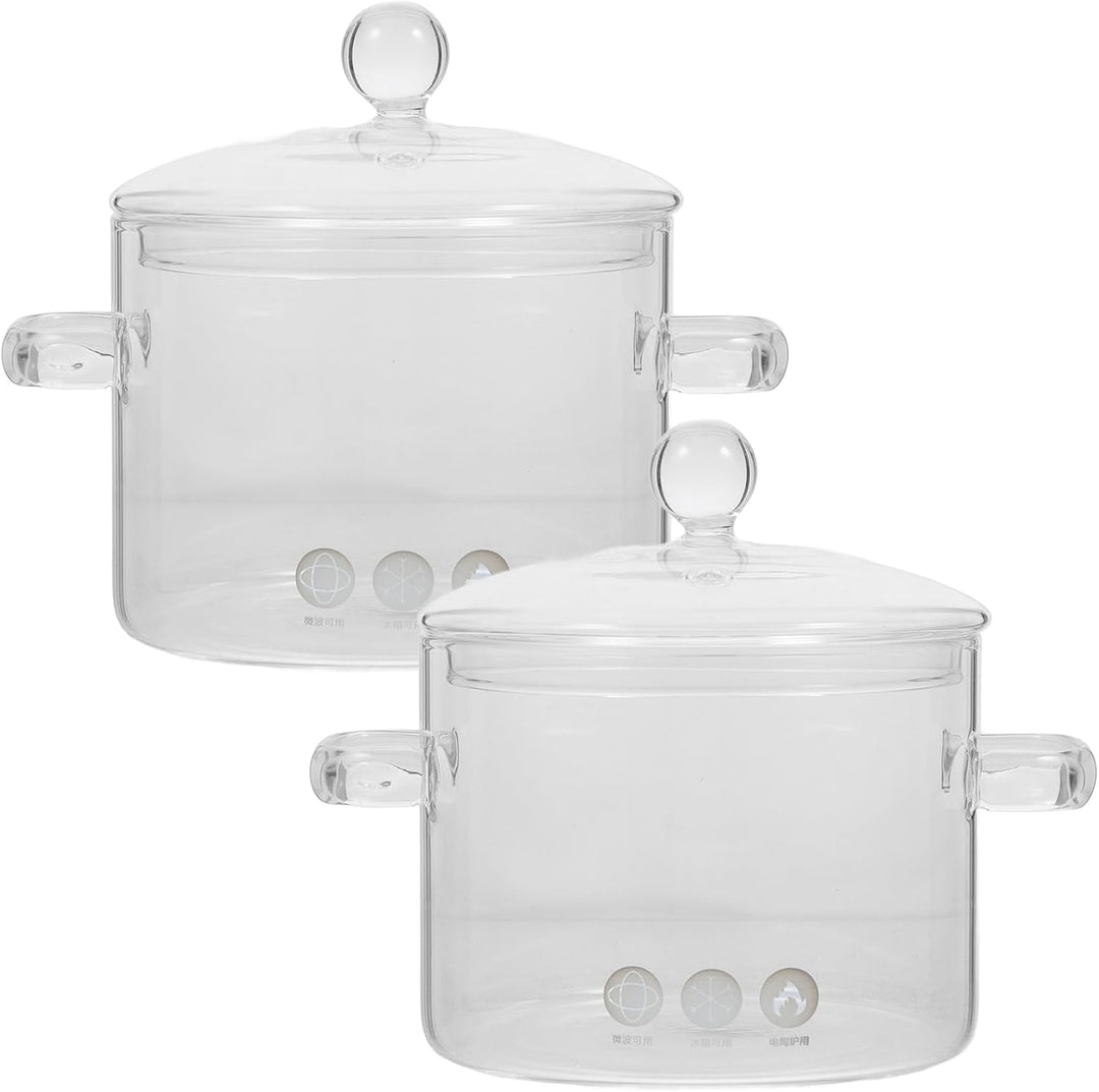 Vaguelly 2 Stück Glas-Kochtopf Mit Deckel 1350 Ml Suppentopf Kochtopf Klarer Simmertopf Suppentopf B