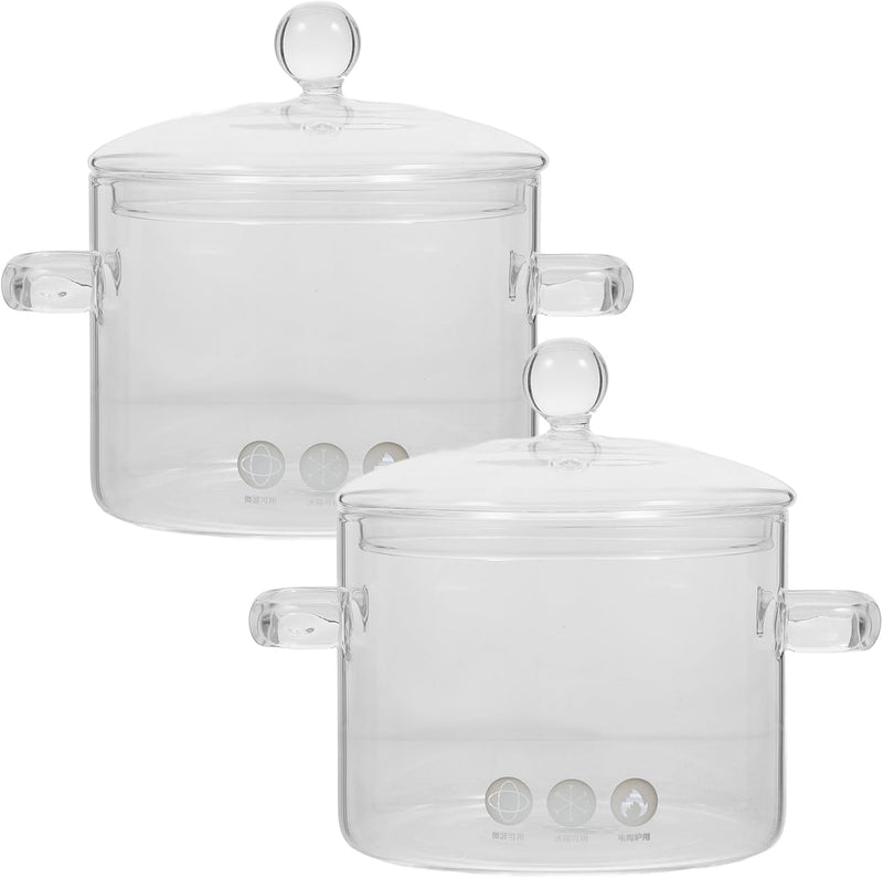 Vaguelly 2 Stück Glas-Kochtopf Mit Deckel 1350 Ml Suppentopf Kochtopf Klarer Simmertopf Suppentopf B