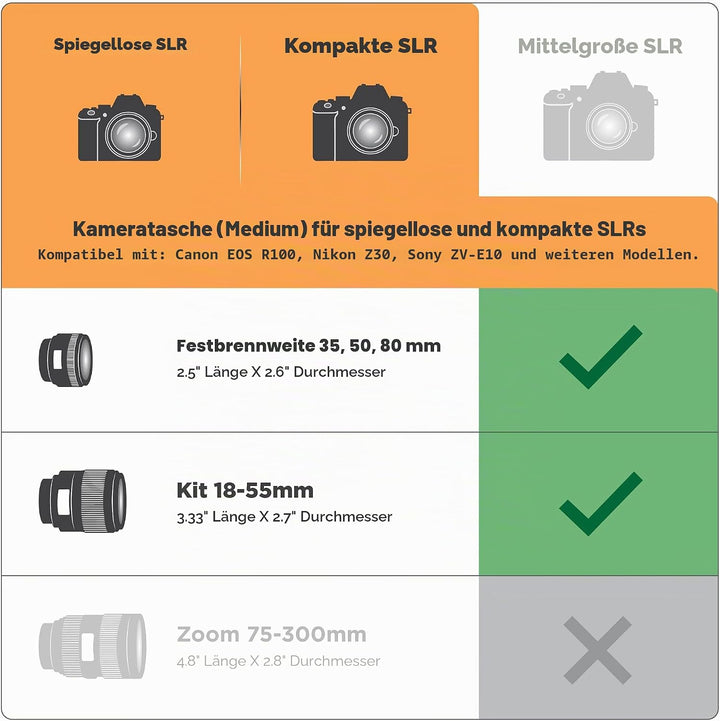 USA GEAR DSLR Kameratasche Klein für Spiegelreflexkameras, SLR-Kamerahülle mit Neoprenschutz, Gürtel