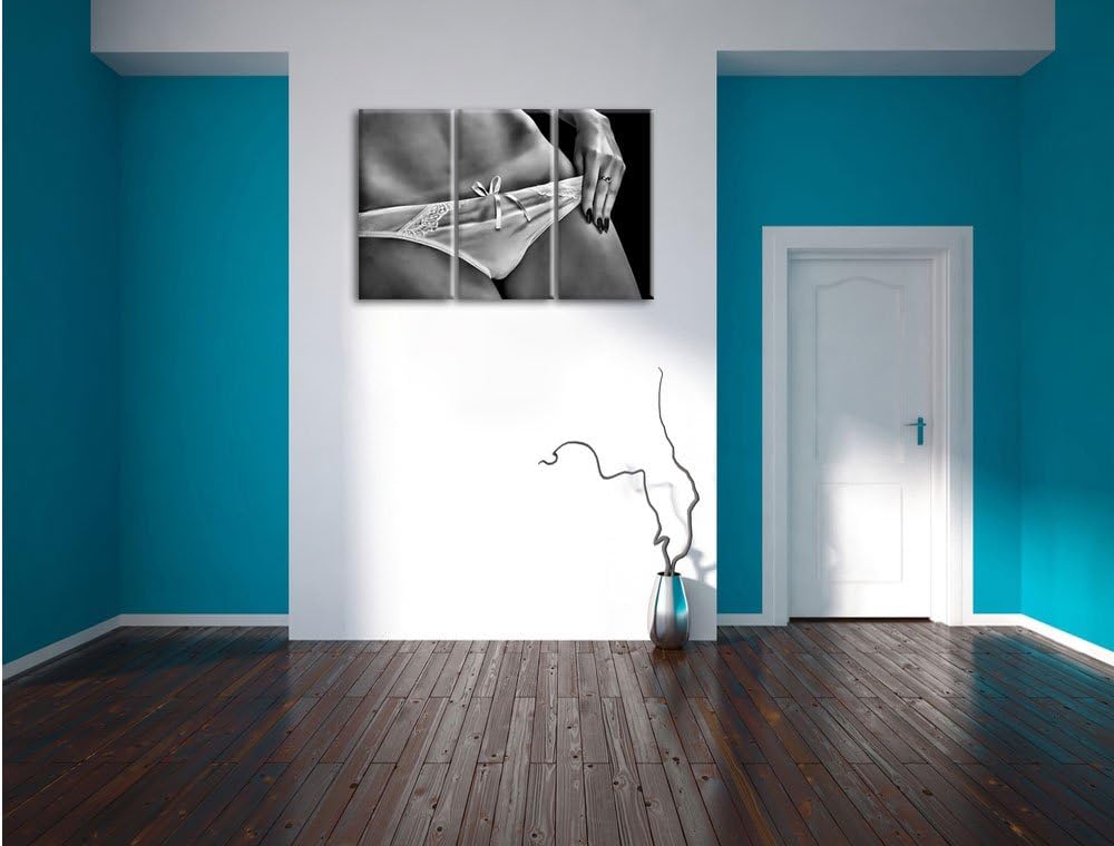 Pixxprint Sexy weisse Dessous als Leinwandbild/Grösse: 3 Teilig (120x80) cm/Wandbild/Kunstdruck/fert