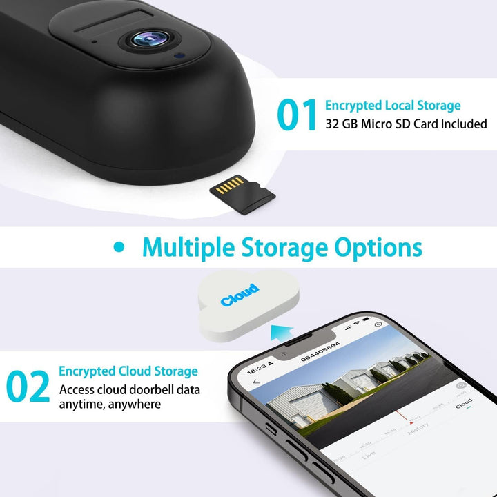 UCOCARE WLAN Video Türklingel mit Kamera, 2K-HD-klingel mit Chime, 2,4G WLAN,Ultraweitwinkel, Fernzu