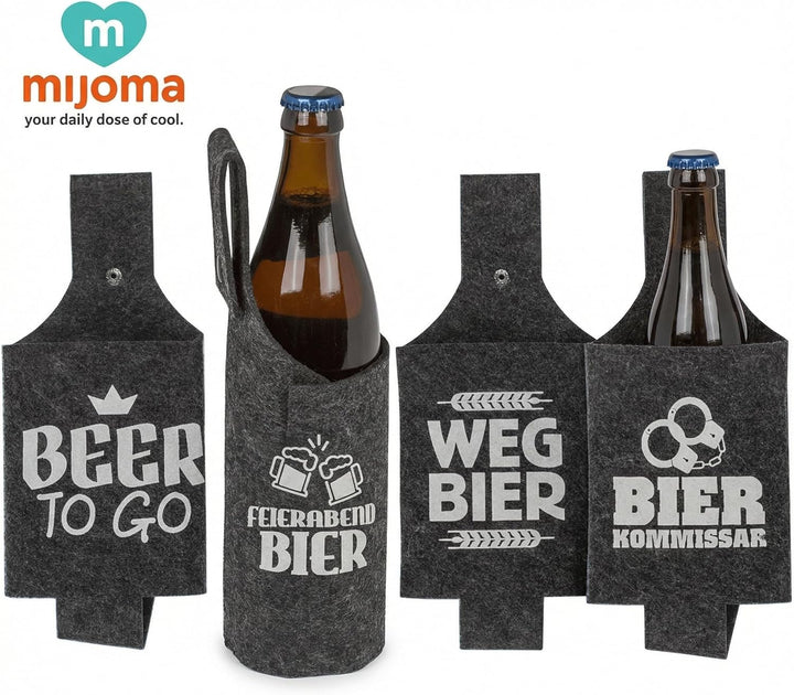 MIJOMA Bierholster 4er Set aus Filz – Bierhalter für Gürtel – tragbares Flaschenholster für unterweg