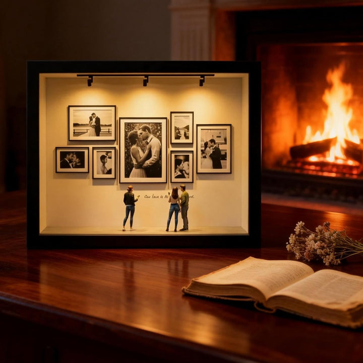 Pipihome DIY Mini Museum Bilderrahmen, Mini Figuren Menschen Museum Silhouette Box mit Golden Rahmen