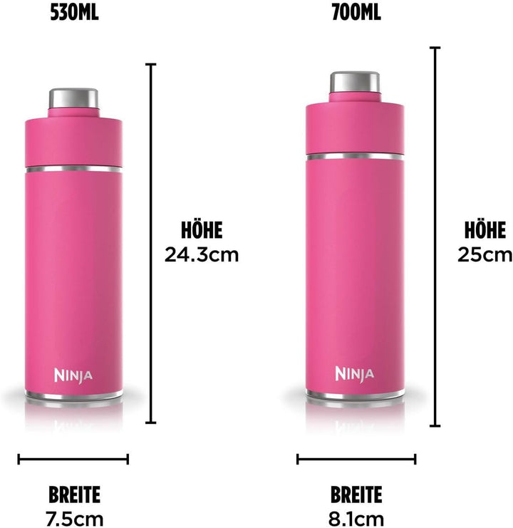 Ninja Thirsti Wasserflasche, Thermobecher to go, 530 ml, auslaufsicherer Deckel, für kohlensäurehalt