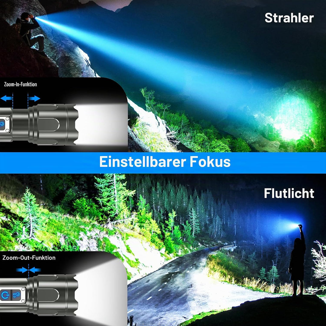 Blukar Taschenlampe LED 2 Farbtemperatur mit Hauptlicht &amp; Seitlich COB-Licht, Aufladbar Extrem Hell