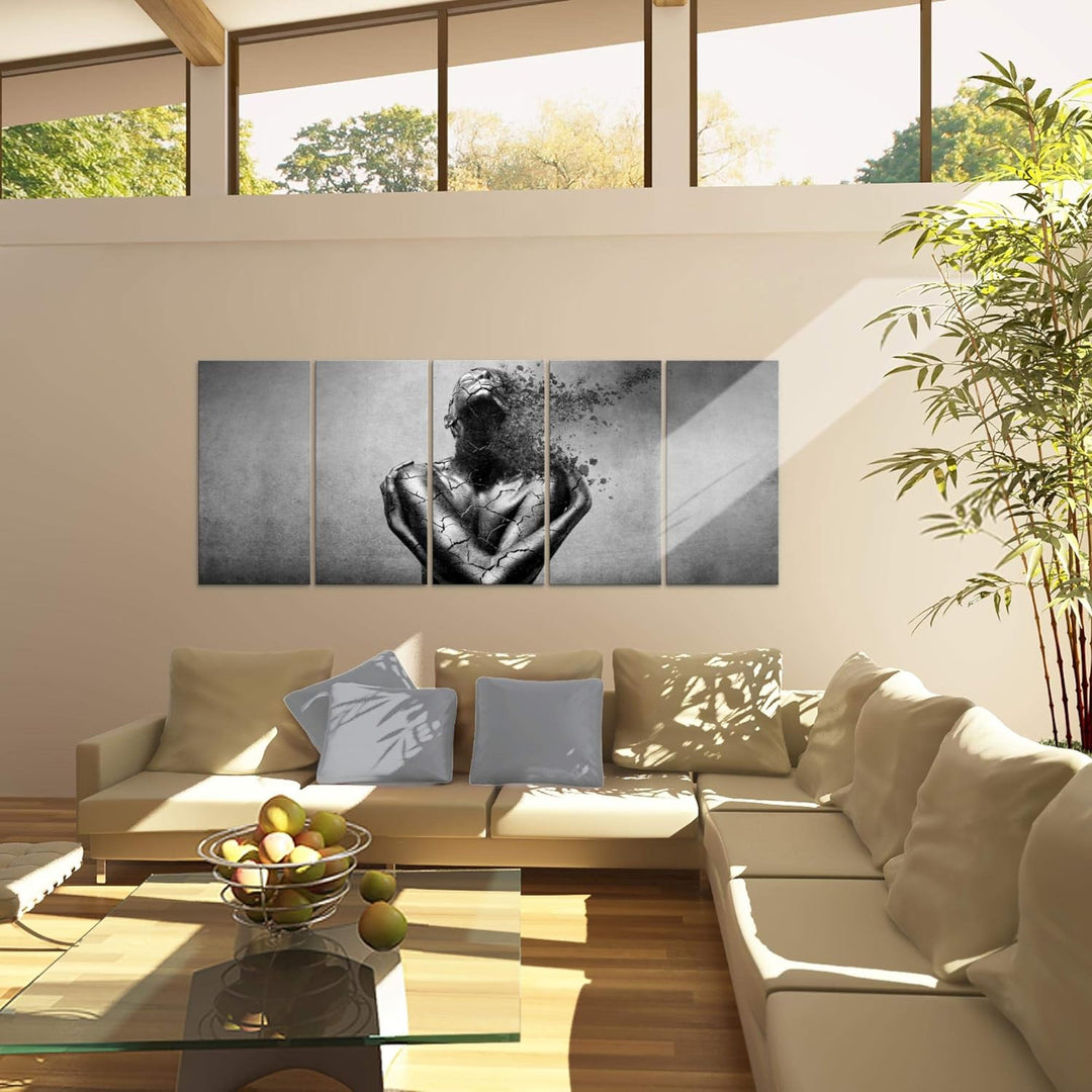Runa Art Wandbild XXL Abstrakt Mensch Wohnzimmer Schlafzimmer 200 x 80 cm Schwarz Weiss 5 Teilig - M