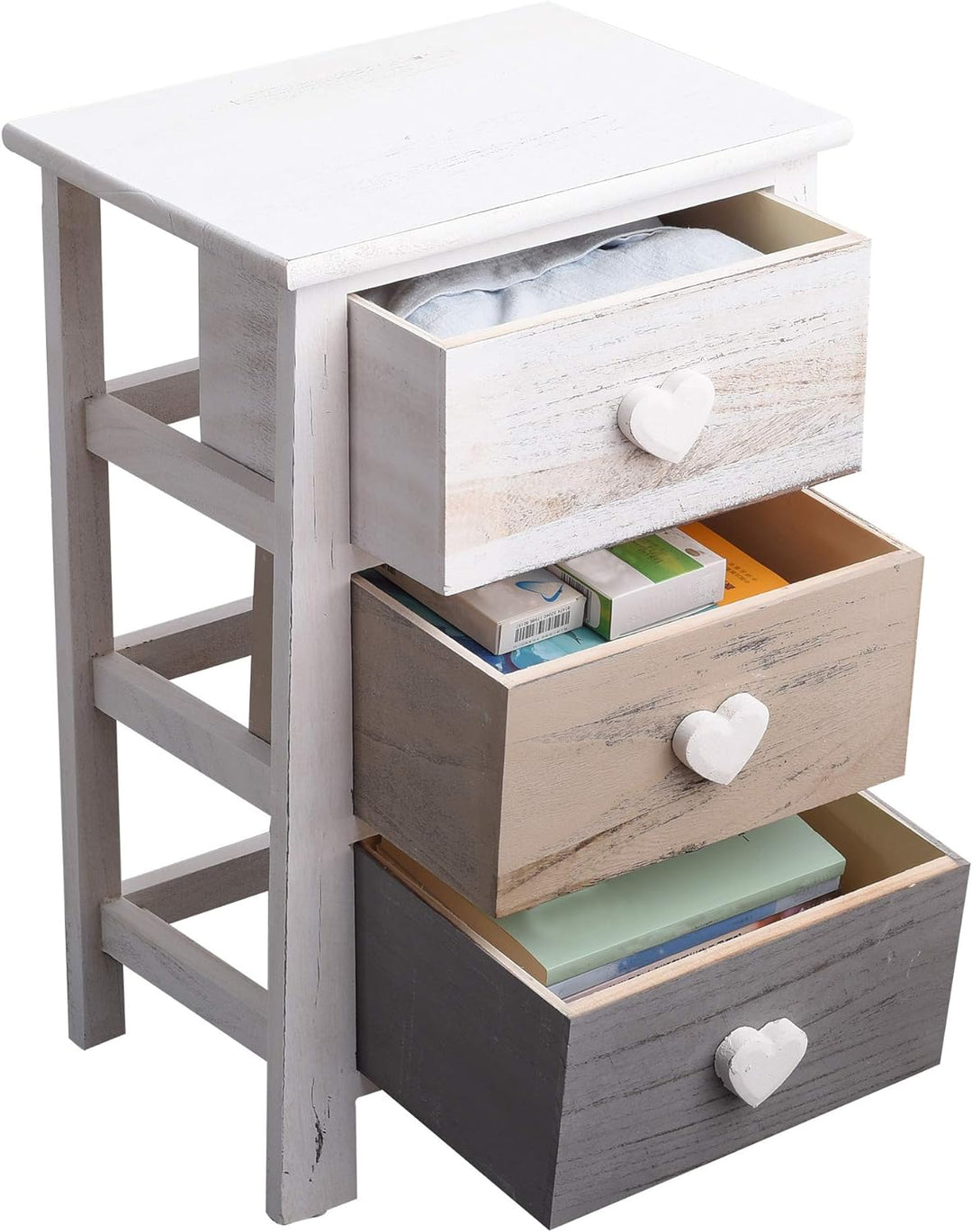 Rebecca Mobili Kommode aus Holz, Nachttischschrank im Shabby-Stil, 3 Schubladen, als Wohneinrichtung