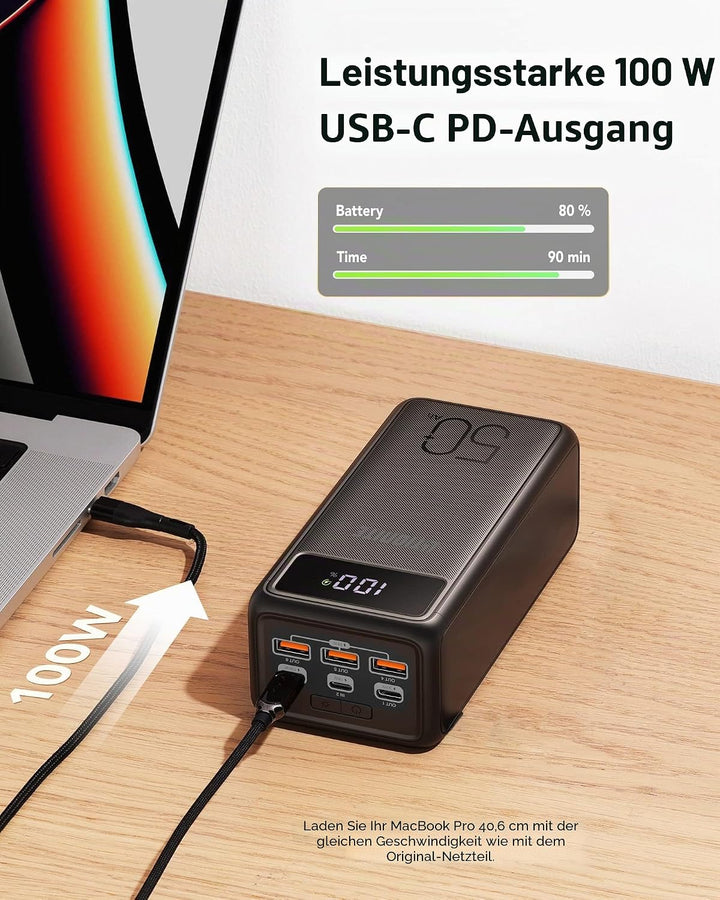 LITIONITE Raiden 100W / 56.000mAh Power Bank USB-C PD (bis zu 100W) + USB-A (bis zu 18W) - Tragbarer