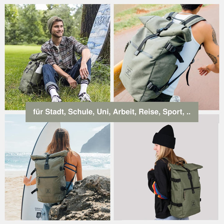 SONS OF ALOHA Rucksack KANE Roll-Top Kurierrucksack XL gross - PET recycelt, wasserabweisend - Wande