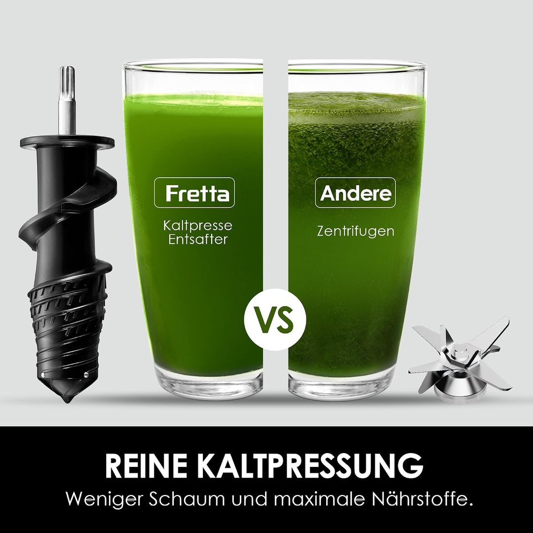 Fretta Slow Juicer Entsafter Gemüse und Obst Testsieger Edelstahl | BPA-frei,Einfache Montage &amp; Rein