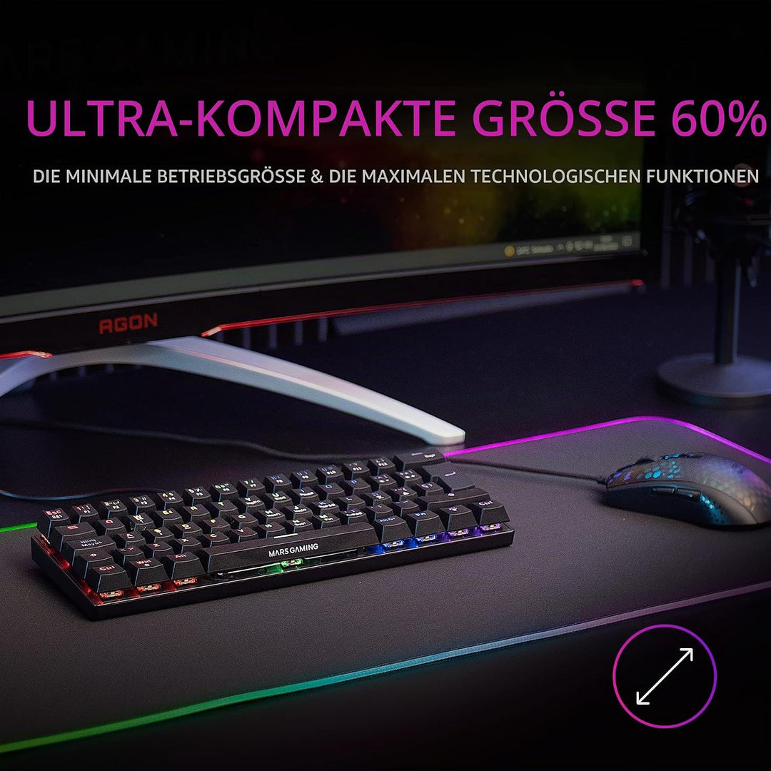 Mars Gaming MK60 Schwarz, Italienisch Sprache, Mechanische Gaming Tastatur FRGB, Antighosting, Switc
