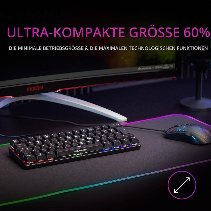 Mars Gaming MK60 Schwarz, Italienisch Sprache, Mechanische Gaming Tastatur FRGB, Antighosting, Switc