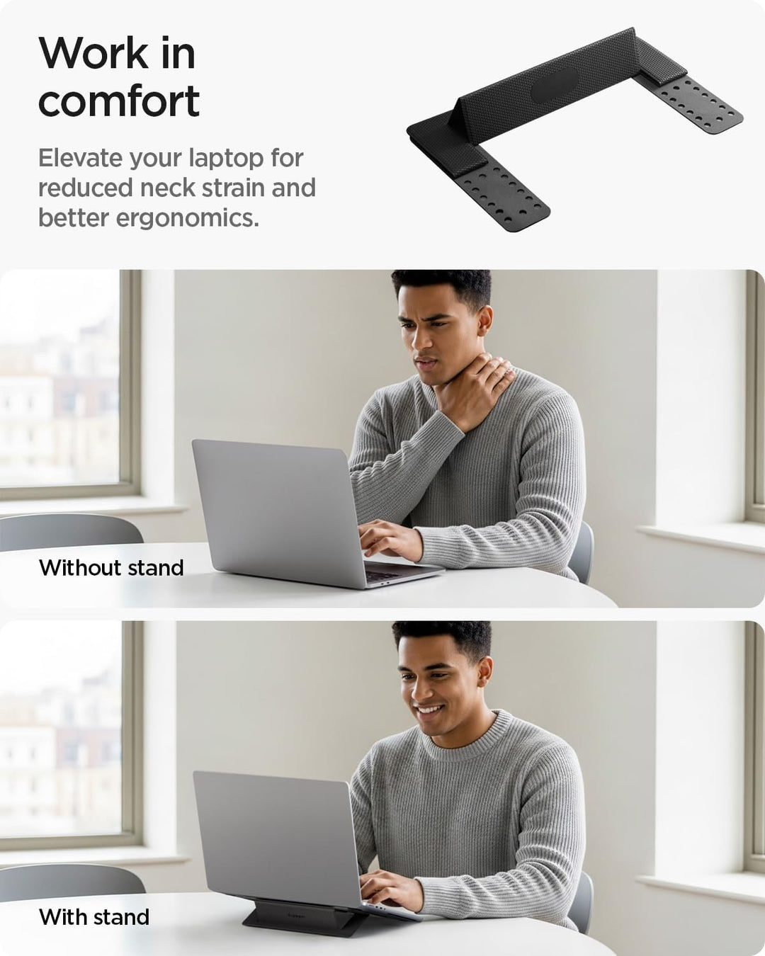 Spigen Slim Fold Laptop Ständer Höhenverstellbar, Selbstklebender Laptopständer, Faltbar und rutschf