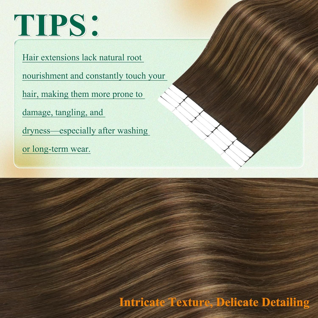 Easyouth Echthaar Tape on Extensions Glue in Haar Extensions Echthaar Farbe Dunkelstes Braun Aschbra