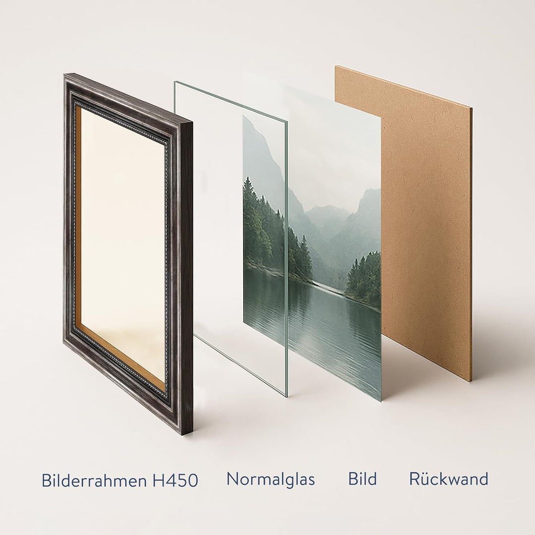 WANDStyle Bilderrahmen Antik 42x60cm DIN A2 I Farbe: Silber I Holzbilderrahmen I Fotorahmen I Silber
