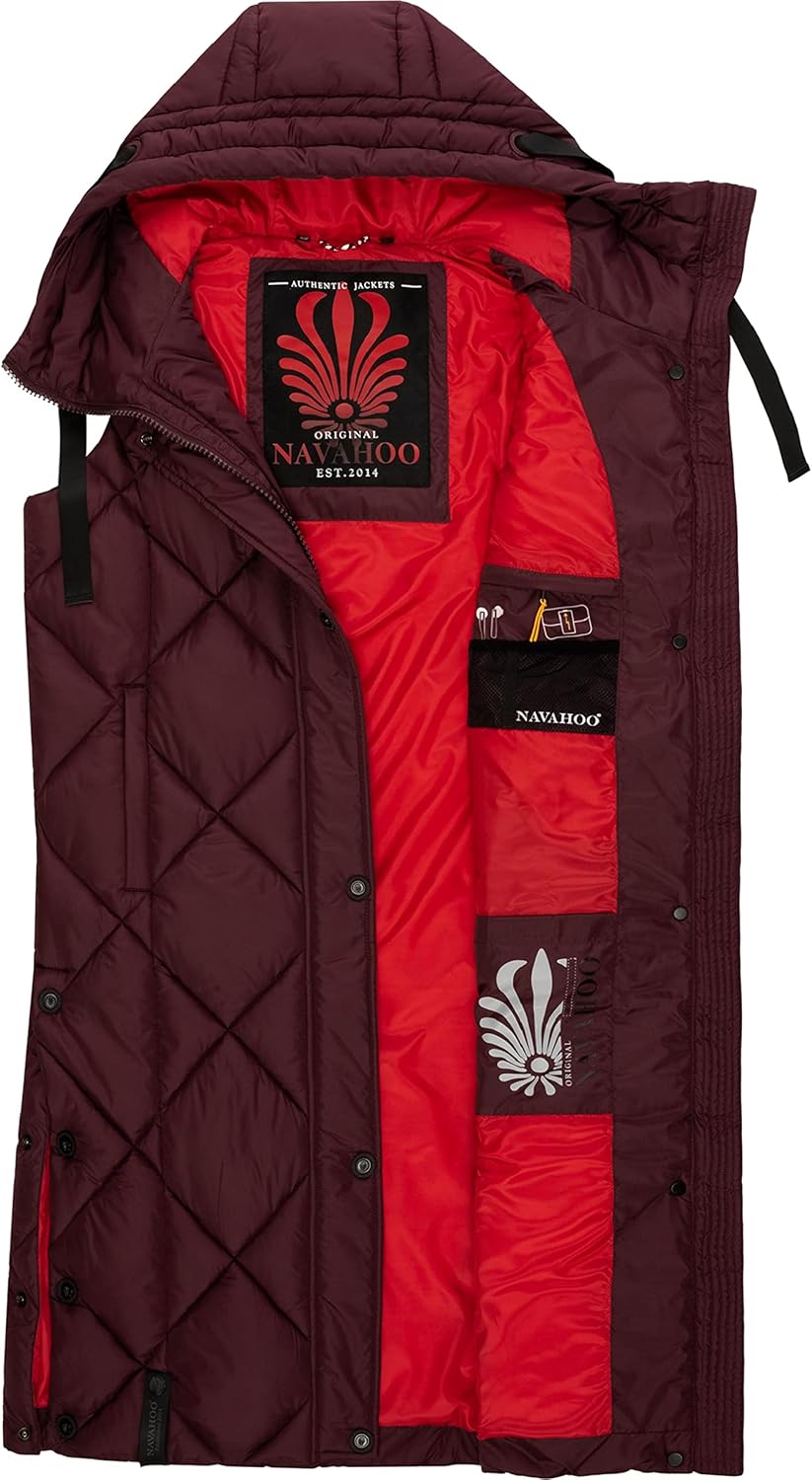 Navahoo warme Damen Winter Steppweste lang mit Kapuze Schnuckel XS-XXL S Wine, S Wine