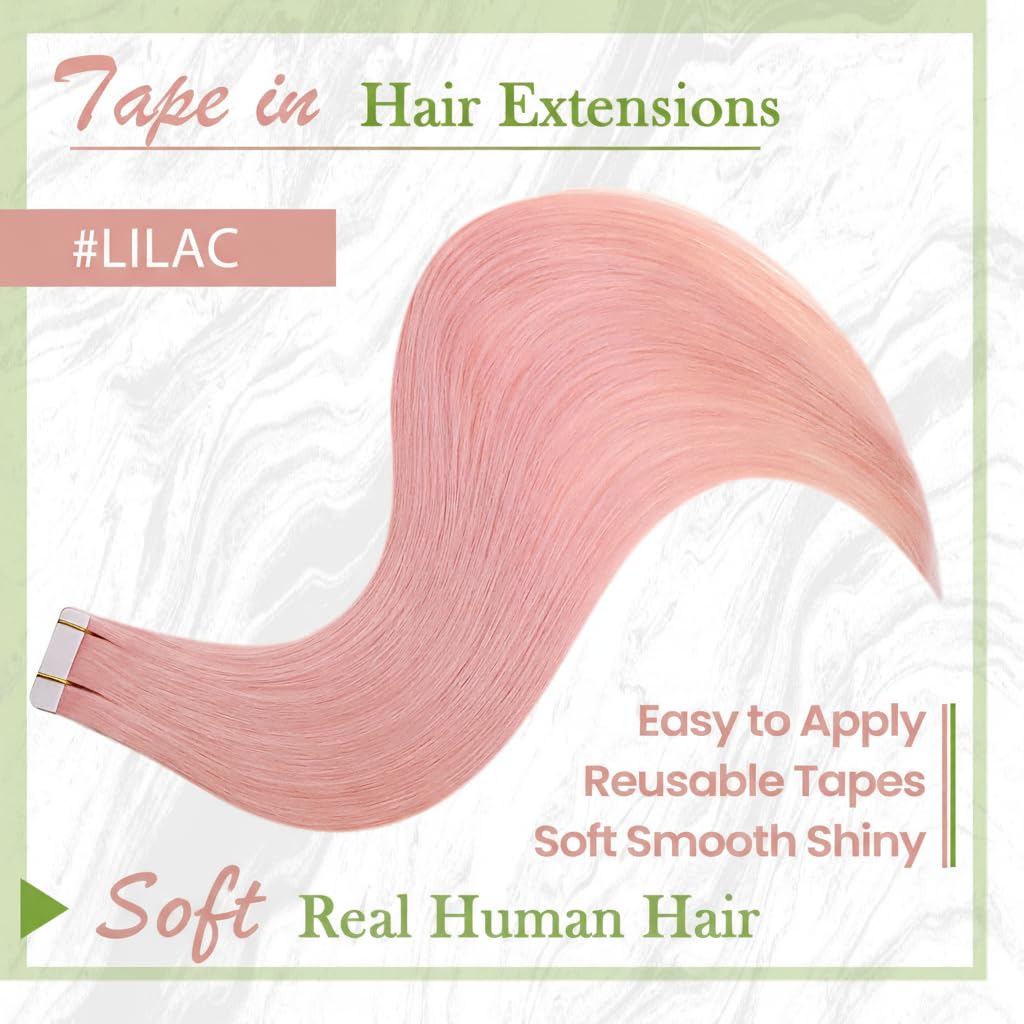 RUNATURE Extensions Echthaar Tape in Rosa Haarverlängerung 50cm Invisible Pink Unsichtbare 10 Stück