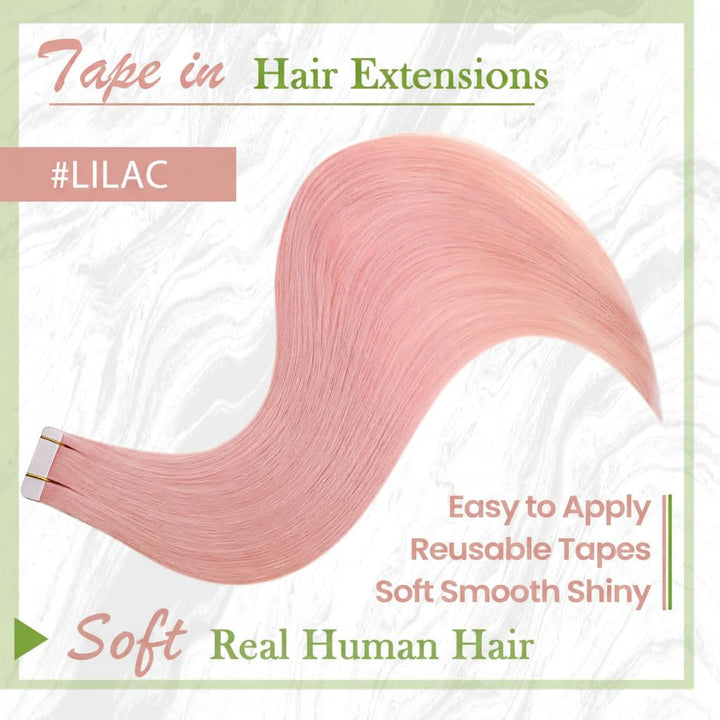 RUNATURE Extensions Echthaar Tape in Rosa Haarverlängerung 50cm Invisible Pink Unsichtbare 10 Stück