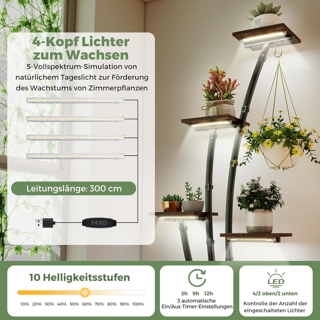 COSTWAY 2 Pack Pflanzenständer mit Wachstumslichtern, 8-stöckiges Pflanzenregal, Blumenständer Innen