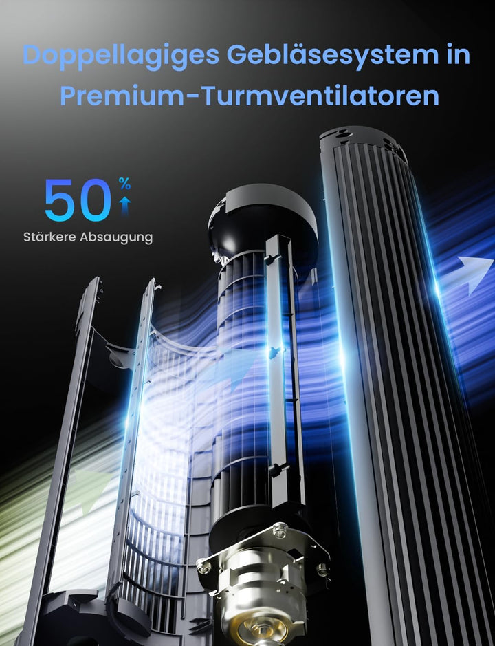 AIRMATE Turmventilator, 12 Geschwindigstufen Ventilator mit Fernbedienung 10m/s Geschwindigkeit, 110
