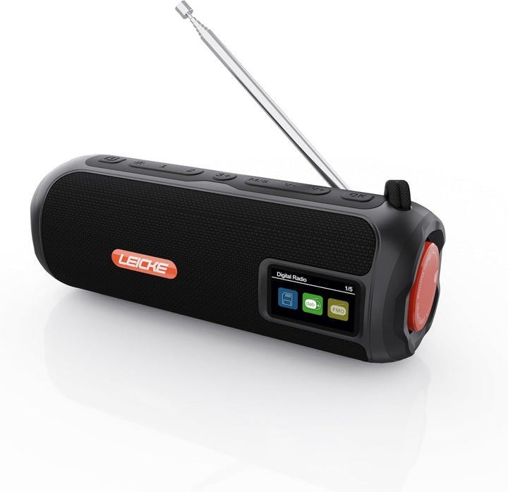 LEICKE DAB+ Radio Tube - Tragbarer Bluetooth Lautsprecher mit DAB+/FM, 4500mAh Akku, RGB-LED Lichter