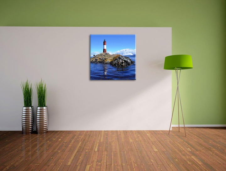 Pixxprint Leuchtturm mit Robben auf Kleiner Insel im Meer, Format: 70x70 auf Leinwand, 70x70