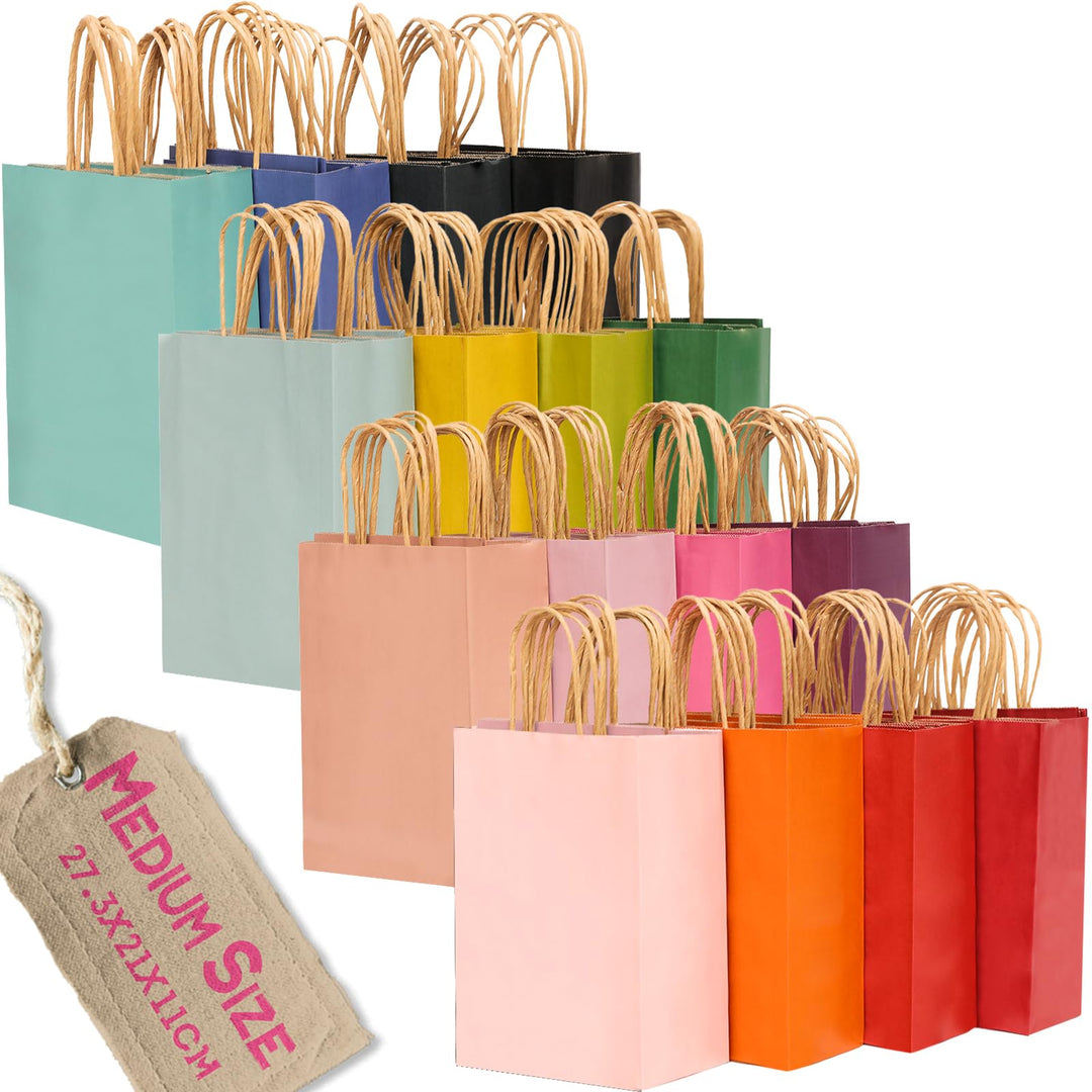 Gcardist 100 Stück Mittlere-Geschenktüten aus Papier mit Henkeln–10.6"×8.3"×4.3" Party-Tüten aus Kra