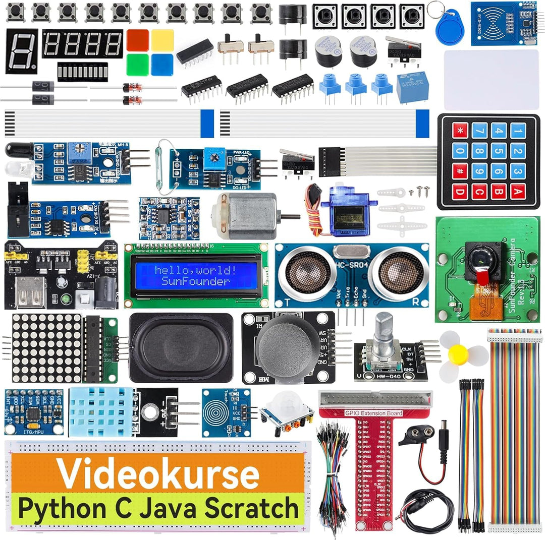 SunFounder Raspberry Pi Ultimate Starter Kit für Raspberry Pi 4B 3B+ 400, Java Python C Scratch Node