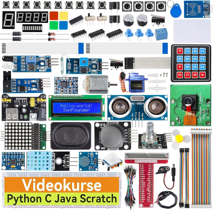 SunFounder Raspberry Pi Ultimate Starter Kit für Raspberry Pi 4B 3B+ 400, Java Python C Scratch Node