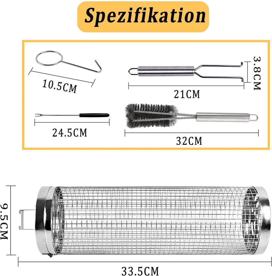2 Stück Grillkorb Edelstahl mit Abnehmbarem Griff, Grill Zubehör BBQ GrillgemüSe Grillkorb Zylindris