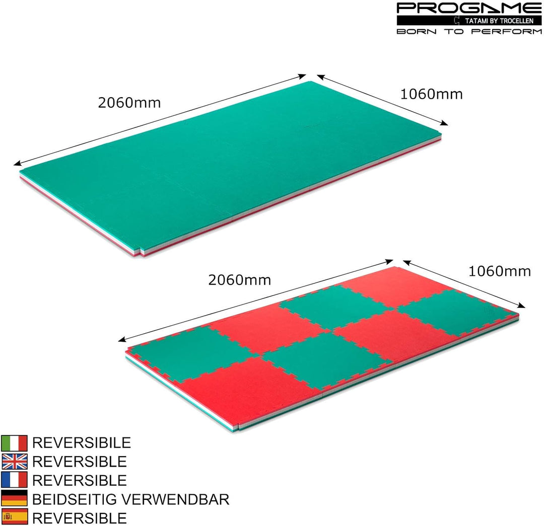 ProGame Kit 8 Stück Tatami Matte 4 cm PERFORMANCE-HOME 50x50 cm Judomatte Grün/Rot