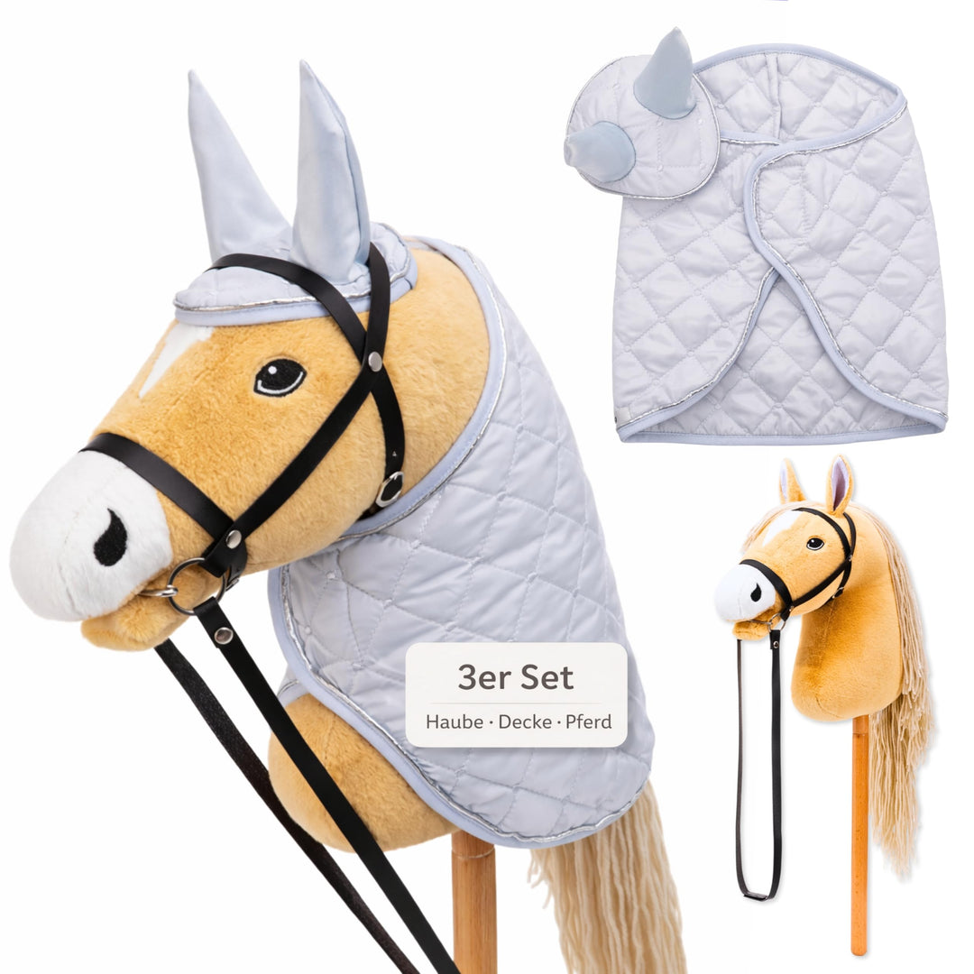 Hobby Horse Set – Grosses Steckenpferd für Kinder mit Decke & Fliegenhaube | Komplettes Hobby Horsin